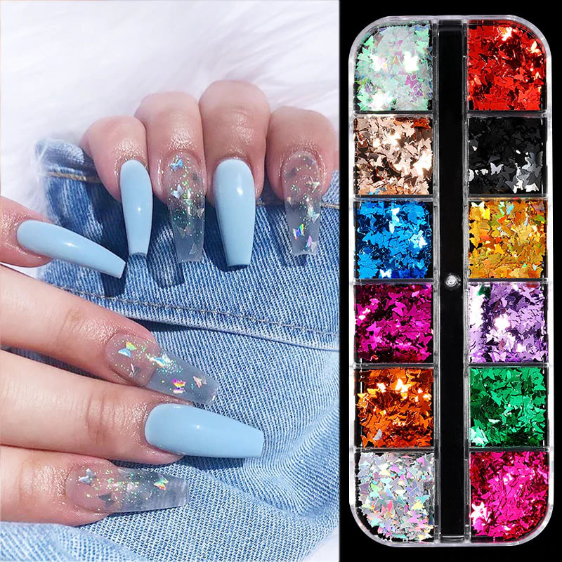 Laser Holographic 3D Butterfly Nail Art Sequins Flakes Glitter Foils 12 ...